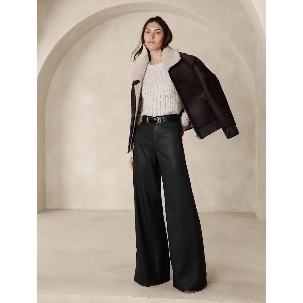 Banana Republic Coated Puddle Jeans Black Extra Wide Leg High Rise 32 NWOT